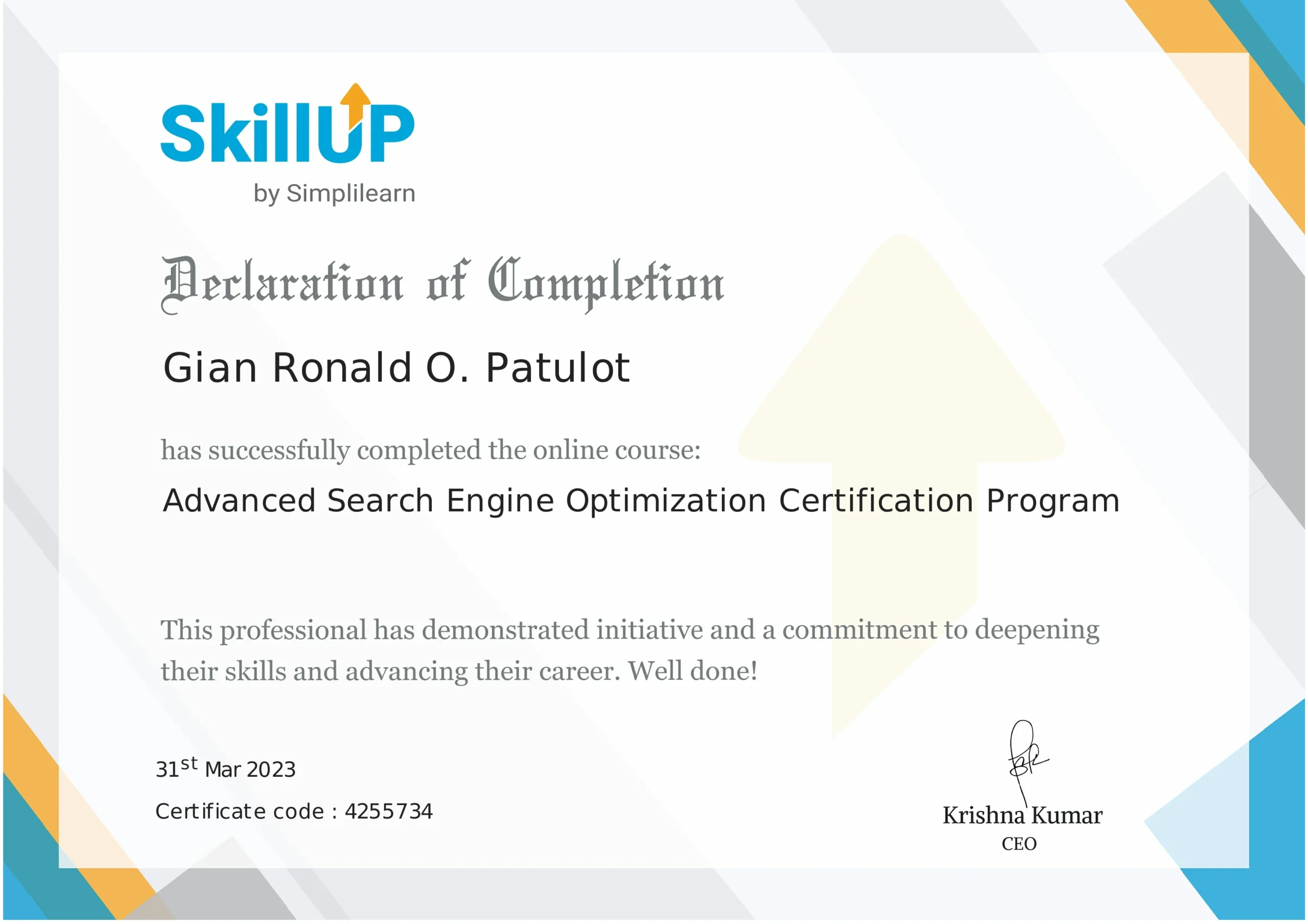 Advanced Search Engine Optimization Certificate