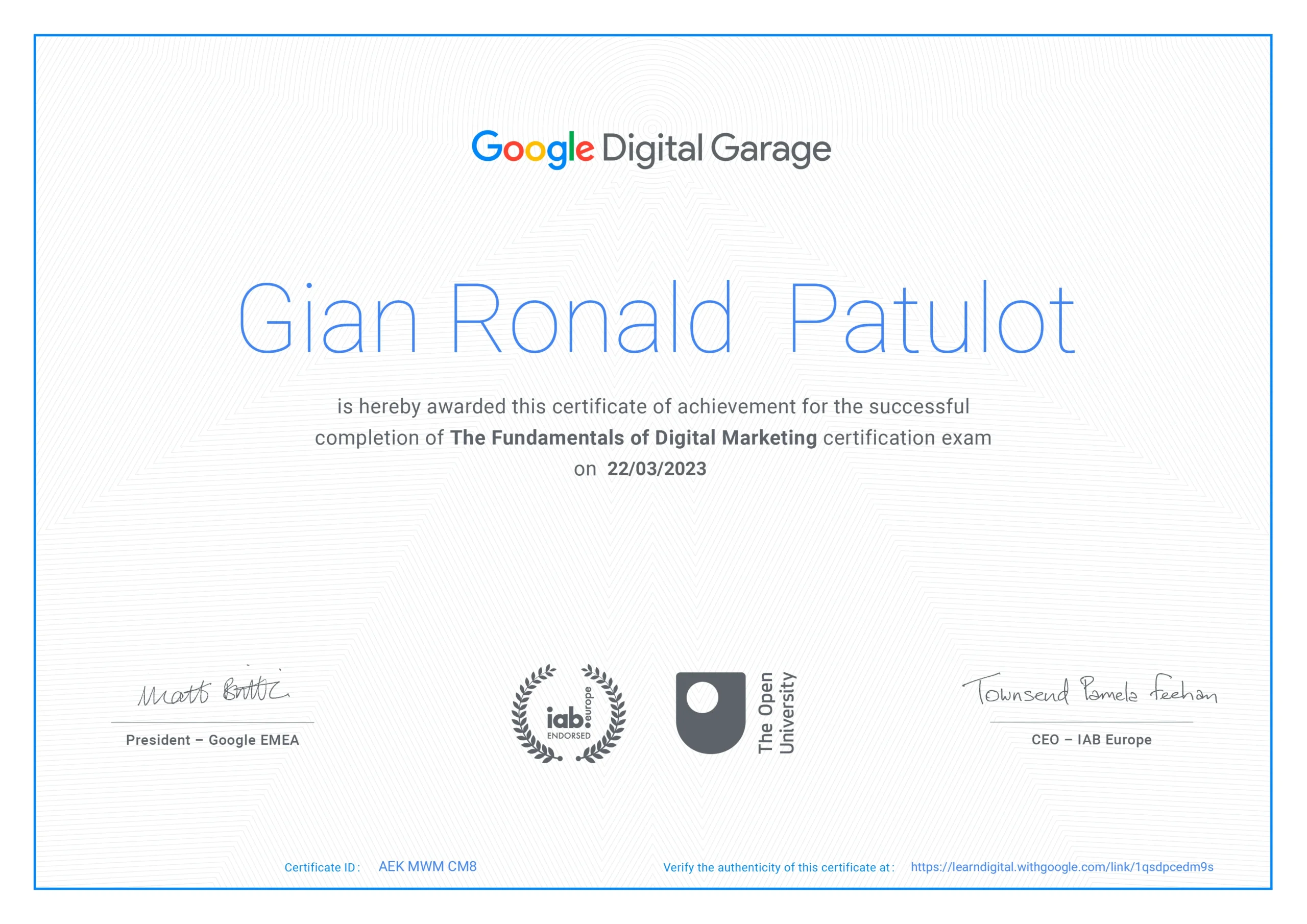 Fundamental of Digital Marketing Certificate