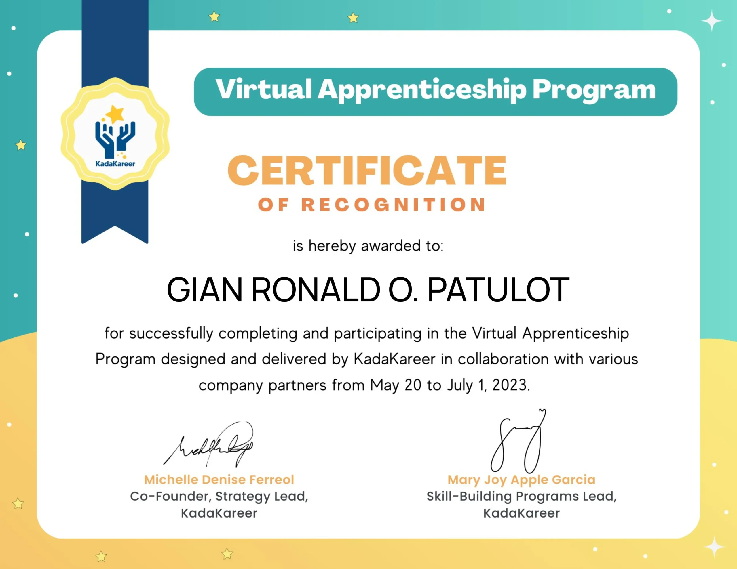 Marketing certificate