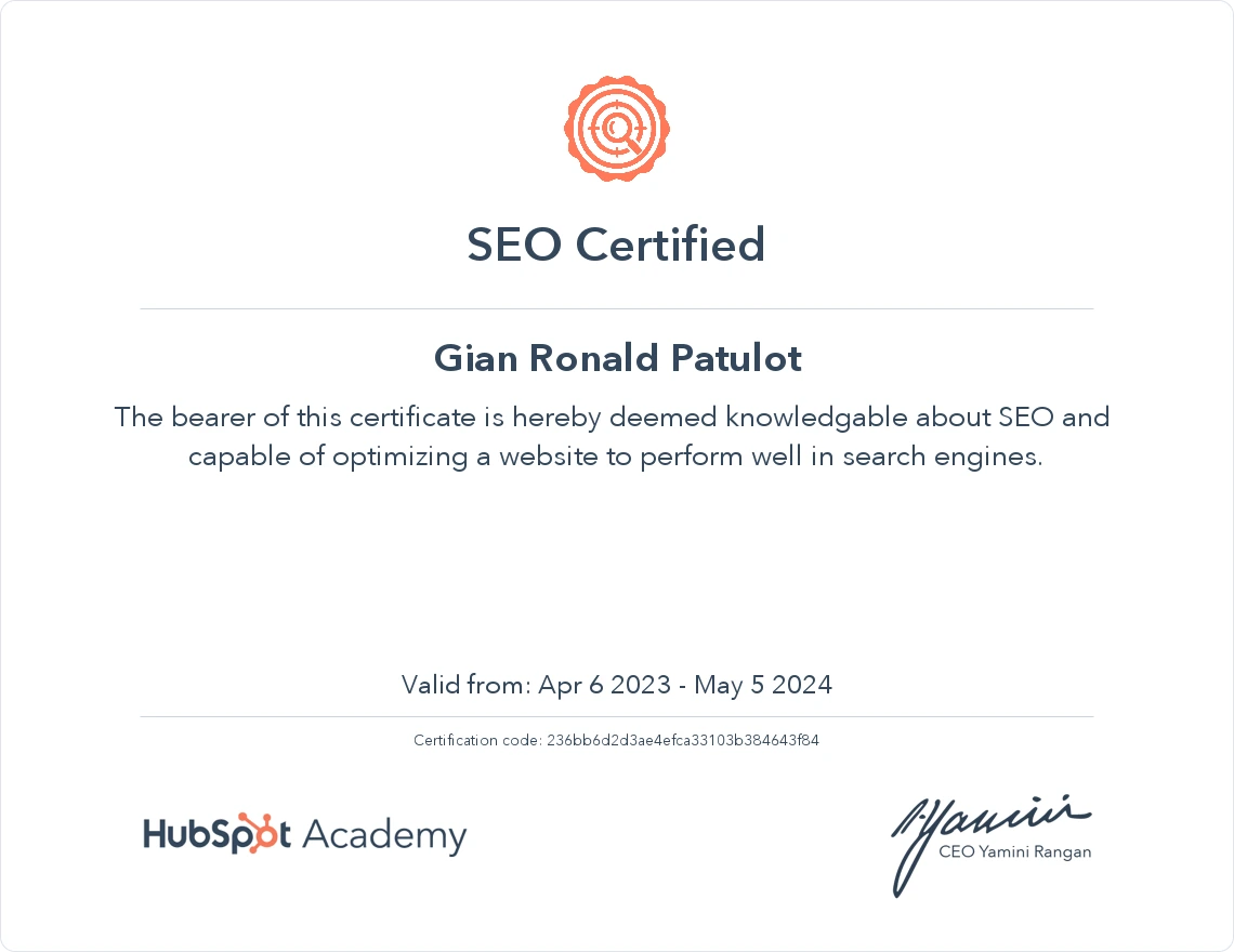 SEO certificate